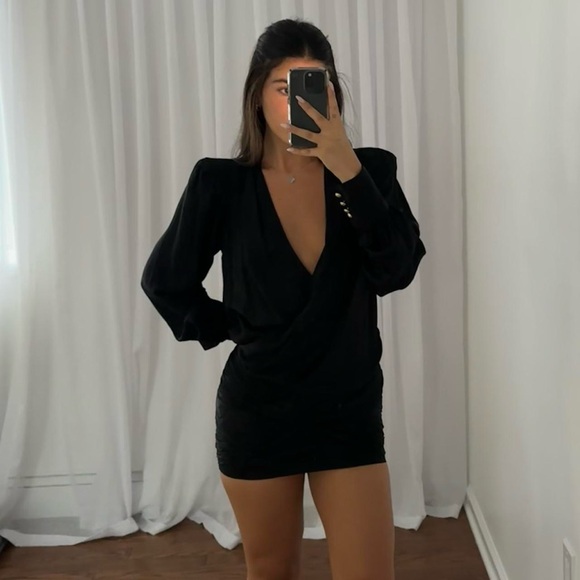 Balmain x H&M Jacquard Weave Silk Black Backless Dress - Picture 2 of 6